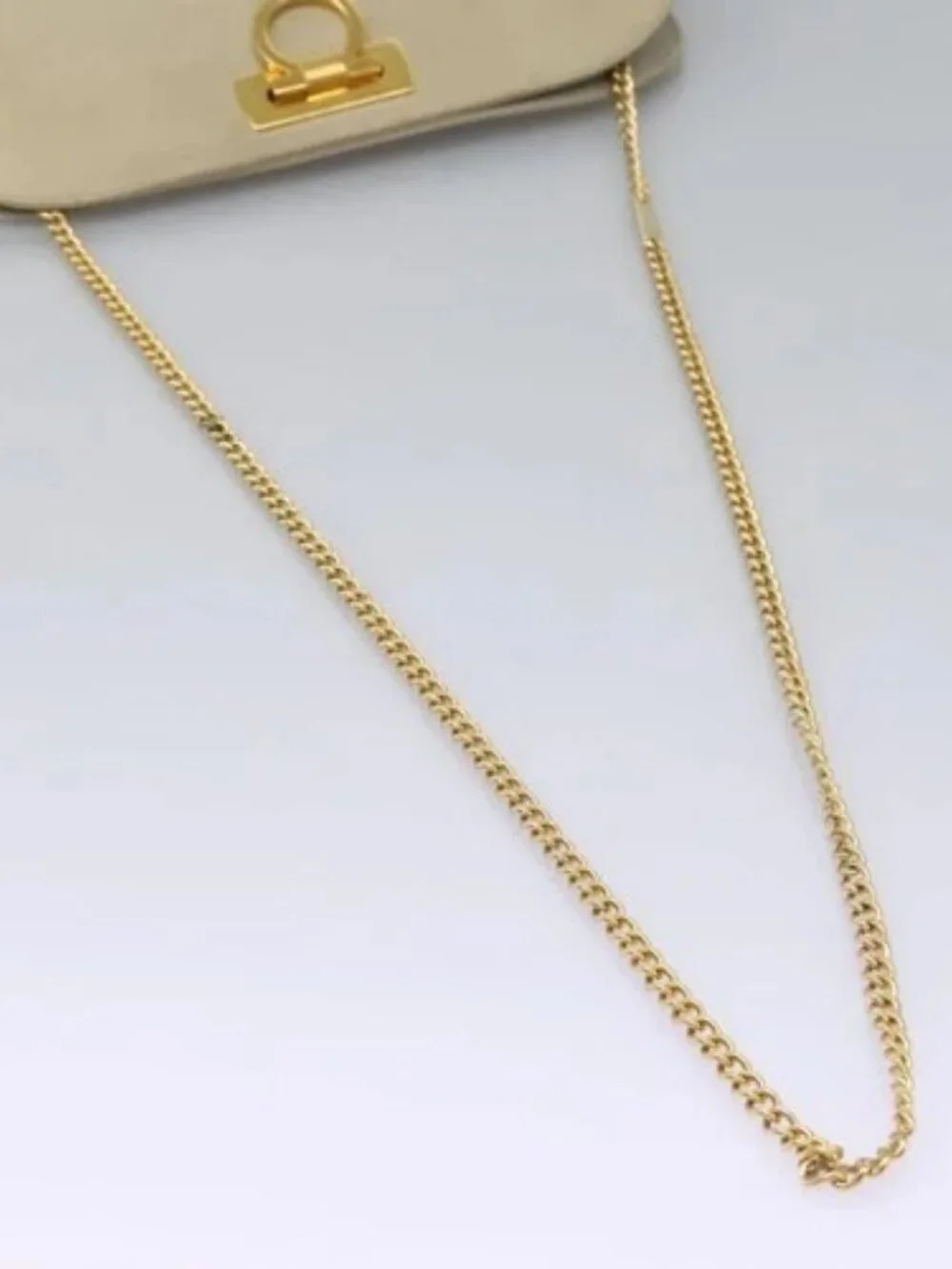 Salvatore Ferragamo Gancini Chain Shoulder Bag Suede Beige Gold Auth MY113
